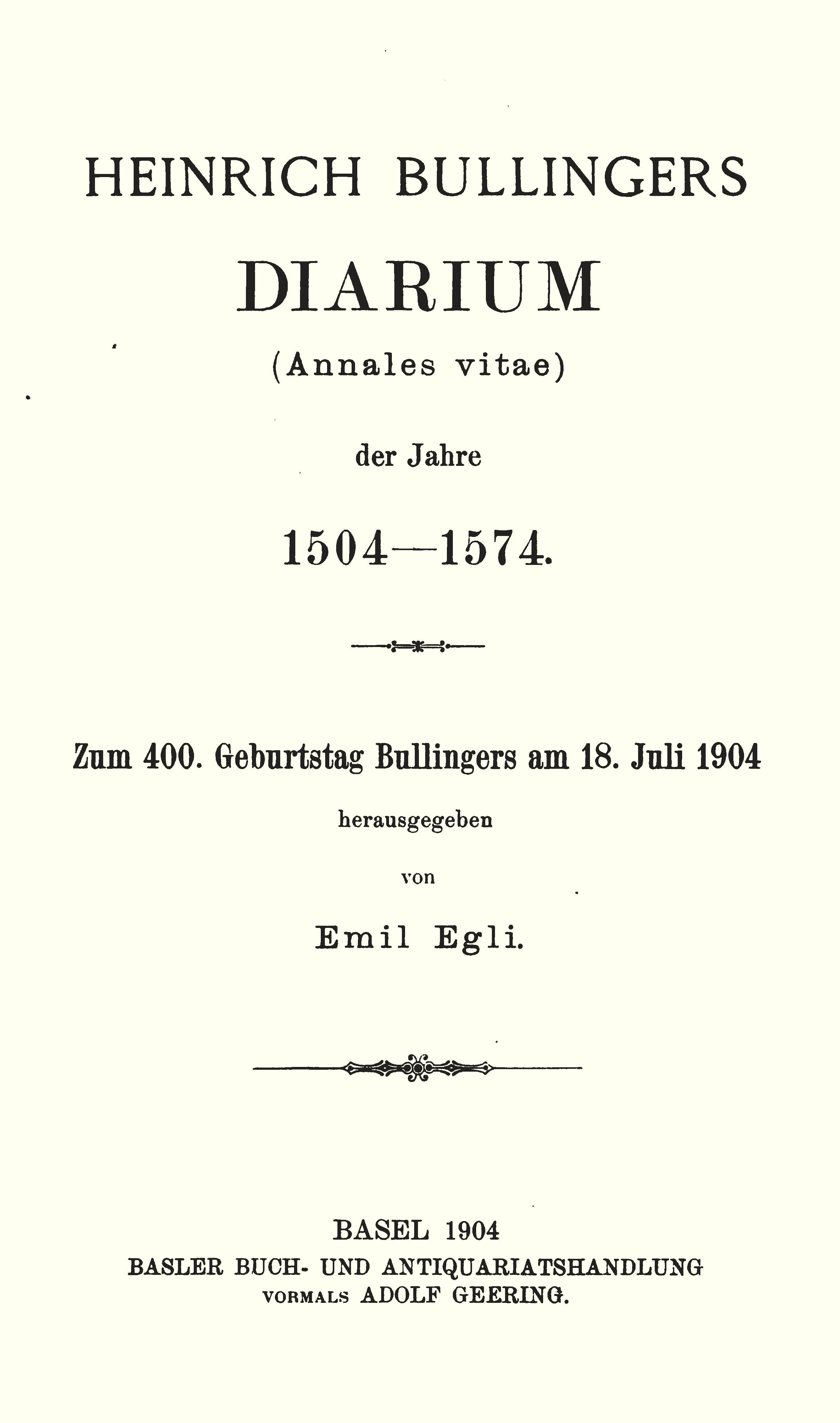 Cover: Heinrich Bullinger, Diarium